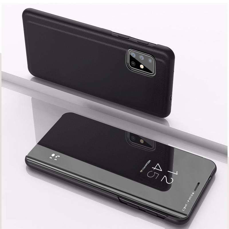 For Galaxy A31 Plated Mirror Horizontal Flip Leather Case with Holder(Black)