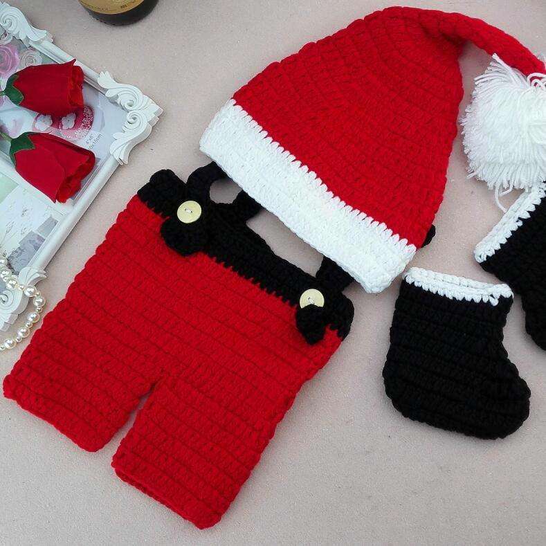 Babies Photography Clothing Christmas Clothing Set Hand-knitted Wool Hat + Overalls Shorts + Sock...