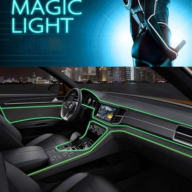 EL Cold Fluorescent Green Light Waterproof Flat Flexible Car Strip Light with Driver for Car Deco...