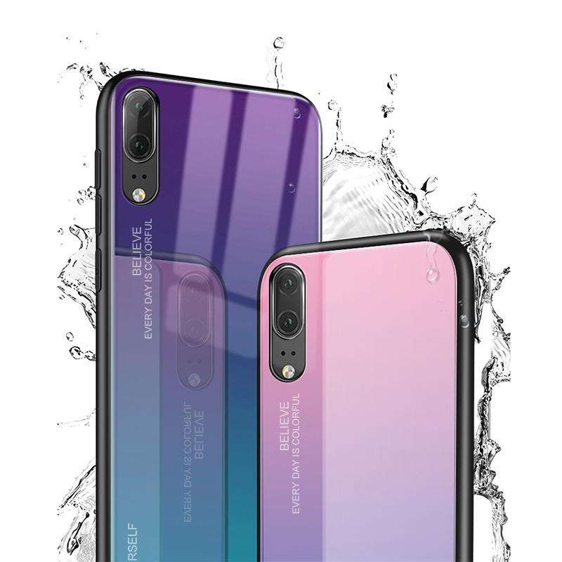 For Huawei P20 Gradient Color Glass Case(Blue)