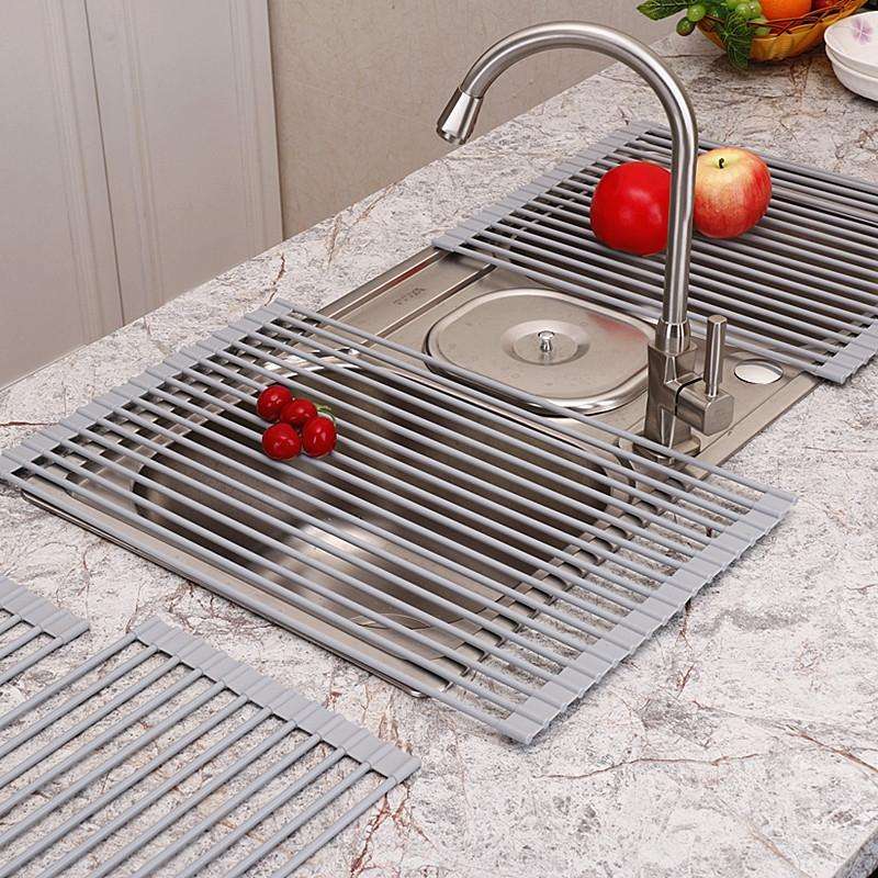 Folding Water Filters Kitchen Rack Sink Bowl Chopsticks Filters, Style: Stainless Steel 33x22cm