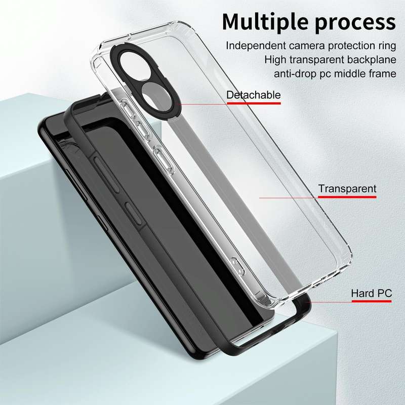 For OPPO A98 3 in 1 Clear TPU Color PC Frame Phone Case(Black)
