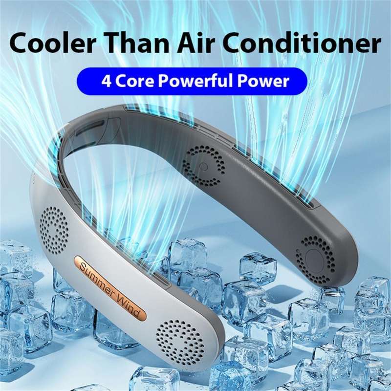 Lazy Hanging Neck Fan Bladeless Silent Sports Fan,Model: A306 Four -core 4000 mAh Green