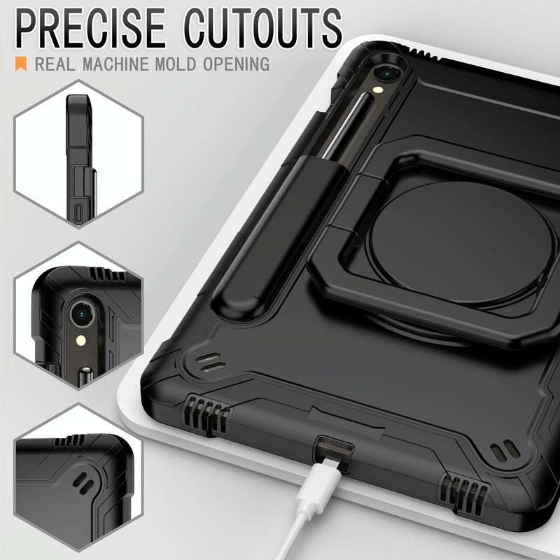 For Samsung Galaxy Tab S9 FE / S9 Handle Robot Silicone Hybrid PC Tablet Case(Black)