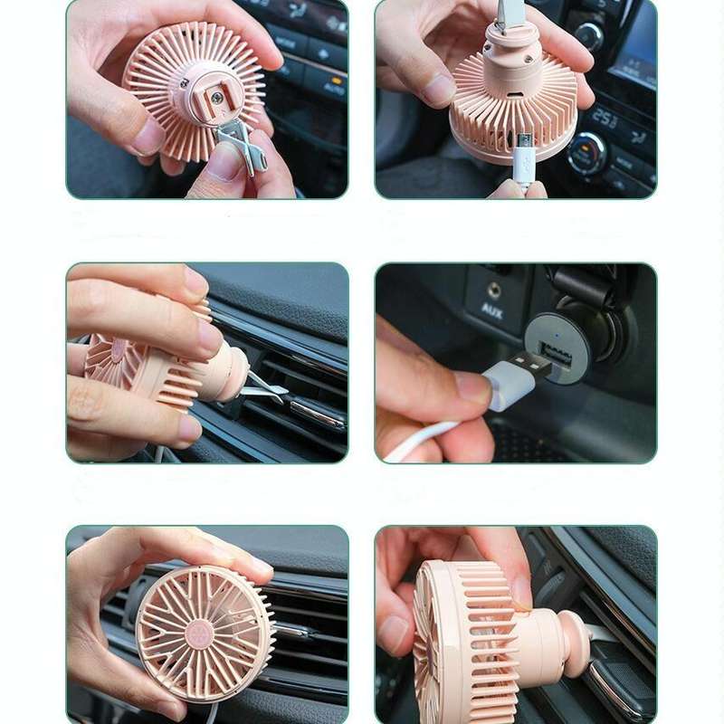 Car Vent Fan Multi-function USB Interface Mini LED Lamp Car Fan(Pink)