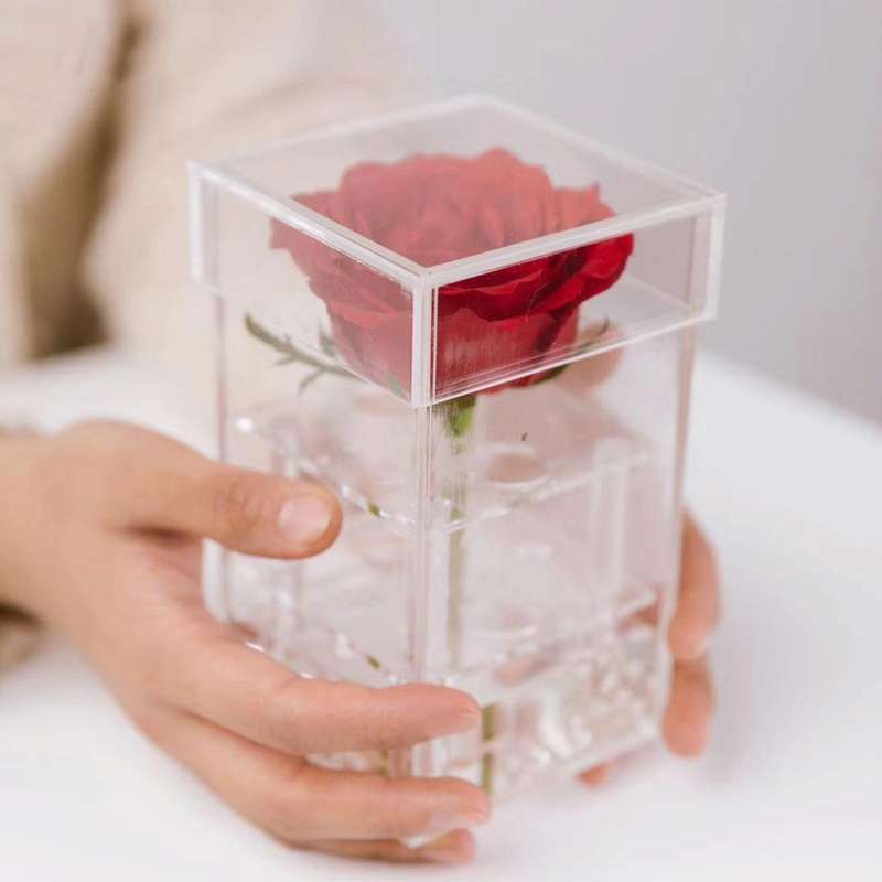 Square Transparent Acrylic Gift Box Flower Box, Specification: 1 Hole
