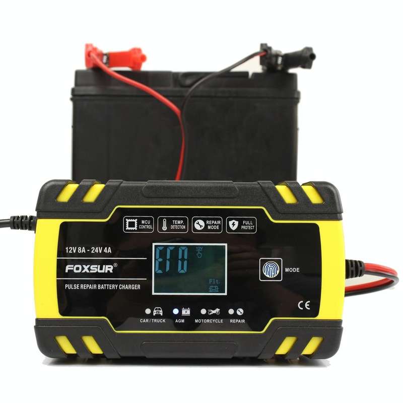 FOXSUR 12V-24V Car Motorcycle Truck Repair Battery Charger AGM Charger, EU Plug