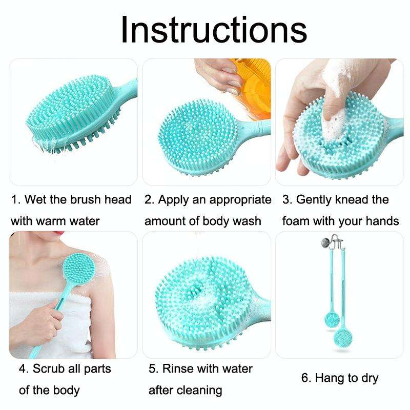 Silicone Massage Long Handle Double Sided Bath Brush(Pink)