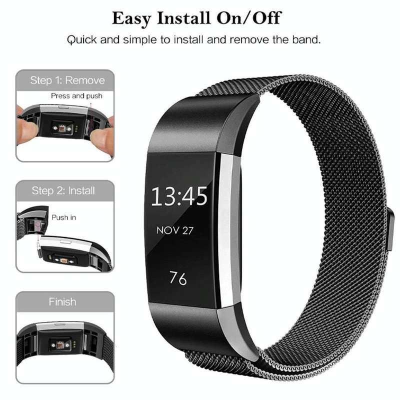 Smart Watch Stainless Steel Watch Band for FITBIT Charge 2, Size: L(Silver)