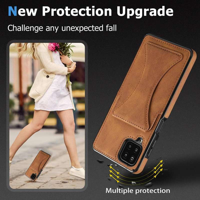 For Samsung Galaxy A12 Ultra-thin Shockproof Protective Case with Holder(Brown)