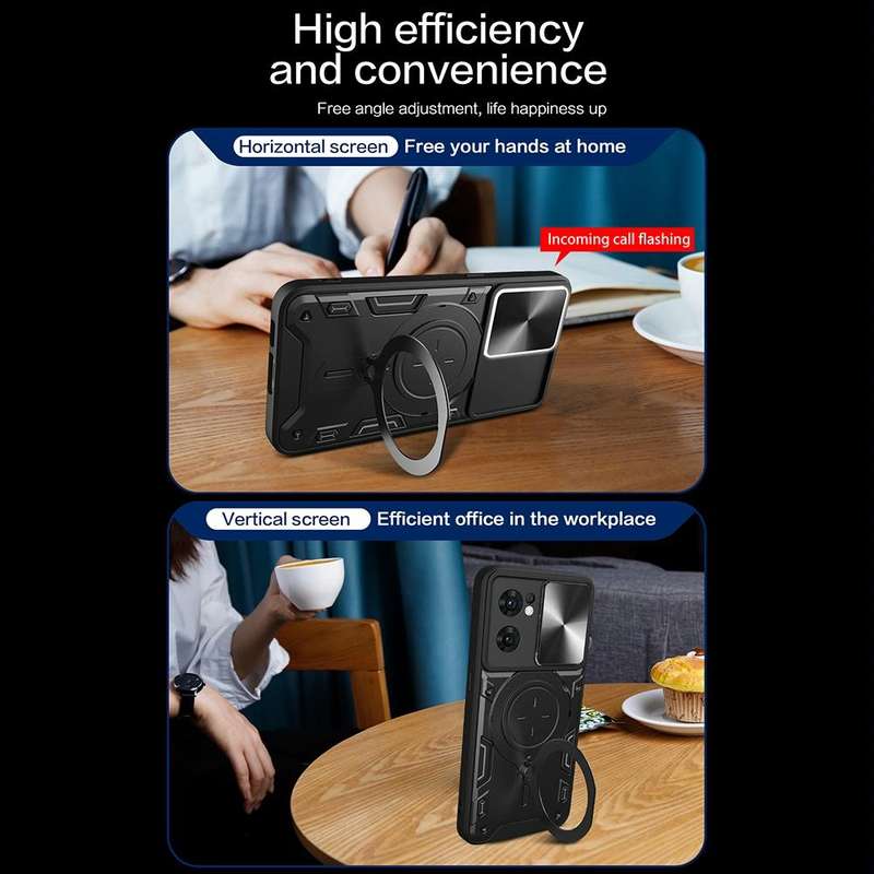 For OPPO Reno7 5G CD Texture Sliding Camshield Magnetic Holder Phone Case(Black)