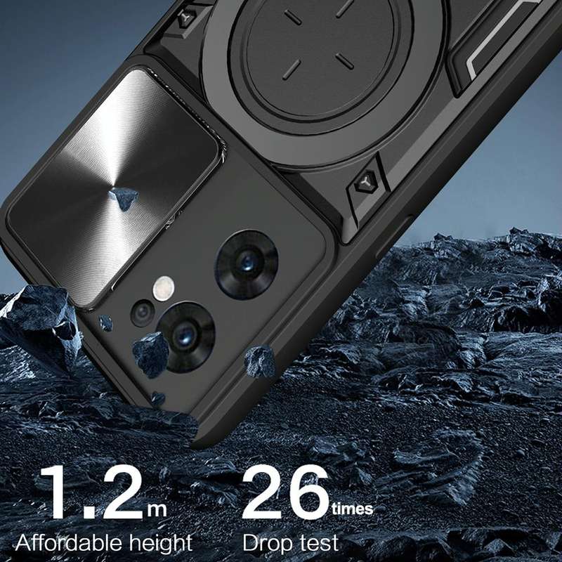 For OPPO Reno7 5G CD Texture Sliding Camshield Magnetic Holder Phone Case(Black)