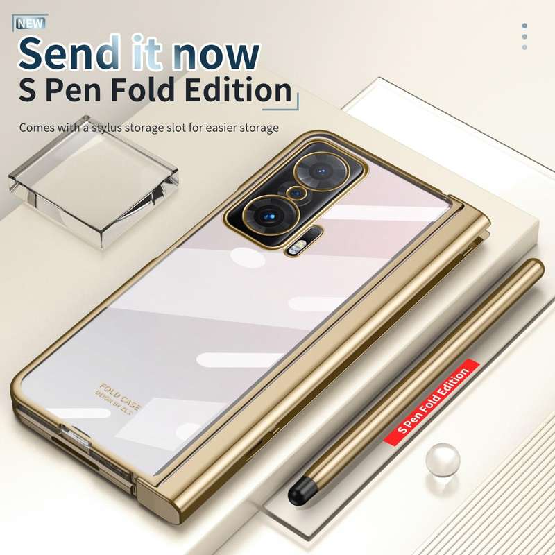 For Honor Magic V Full Body Electroplating Hinge Phone Case with Stylus(Gold)