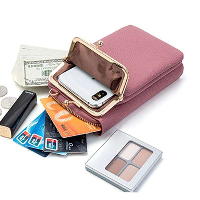 H2107 Ladies Mobile Phone Bag Shoulder Messenger Bag Pebbled Zipper Wallet(Black)