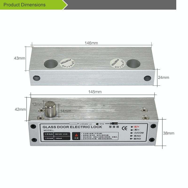 Top And Bottom Frameless Glass Door Aluminum Alloy Electric Mortise Lock(Left)