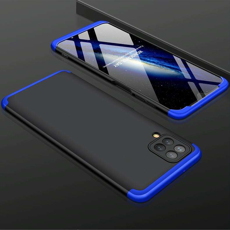 For Samsung Galaxy A12 GKK Three Stage Splicing Full Coverage PC Case(Black+Blue)