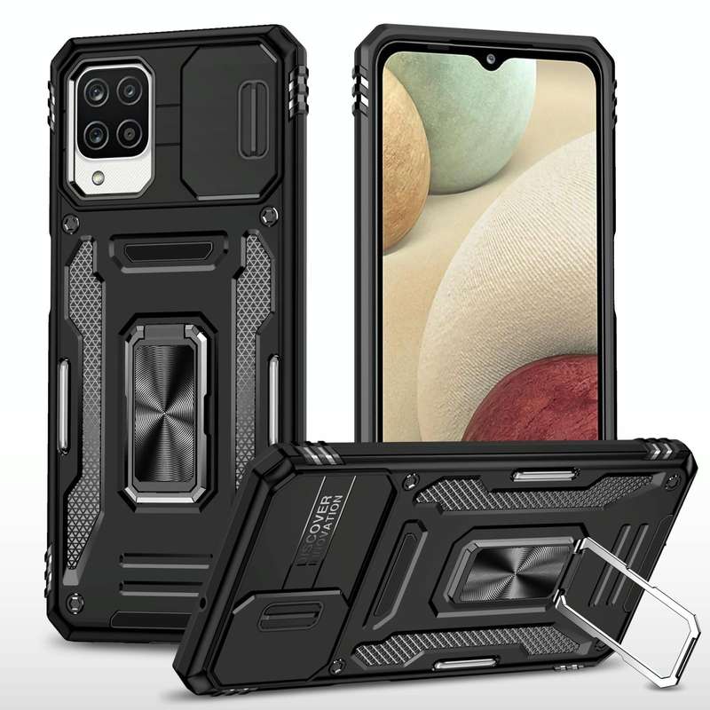 For Samsung Galaxy A12 5G/4G / M12 / F12 Armor PC + TPU Camera Shield Phone Case(Black)