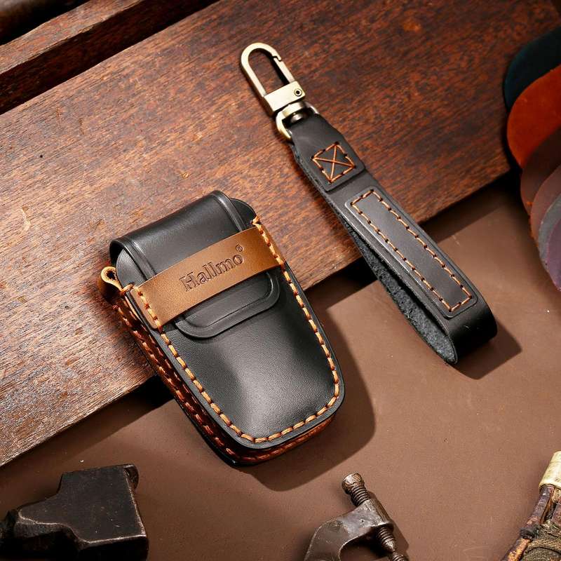 Hallmo Car Cowhide Leather Key Protective Cover Key Case for Toyota Corolla 2017 2-button(Black)