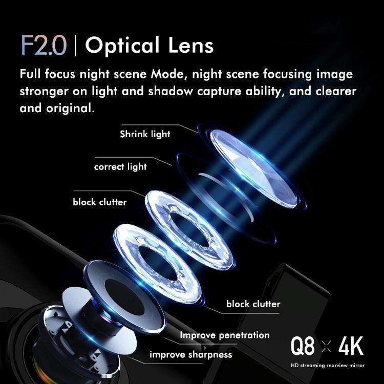 Anytek Q8 4K HD Large Screen Car Recorder Double Record Reversing Image Rear View Mirror Night Vi...