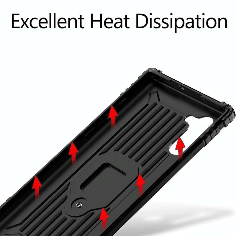 For Galaxy Note 10 Carbon Fiber Protective Case with 360 Degree Rotating Ring Holder(Black)