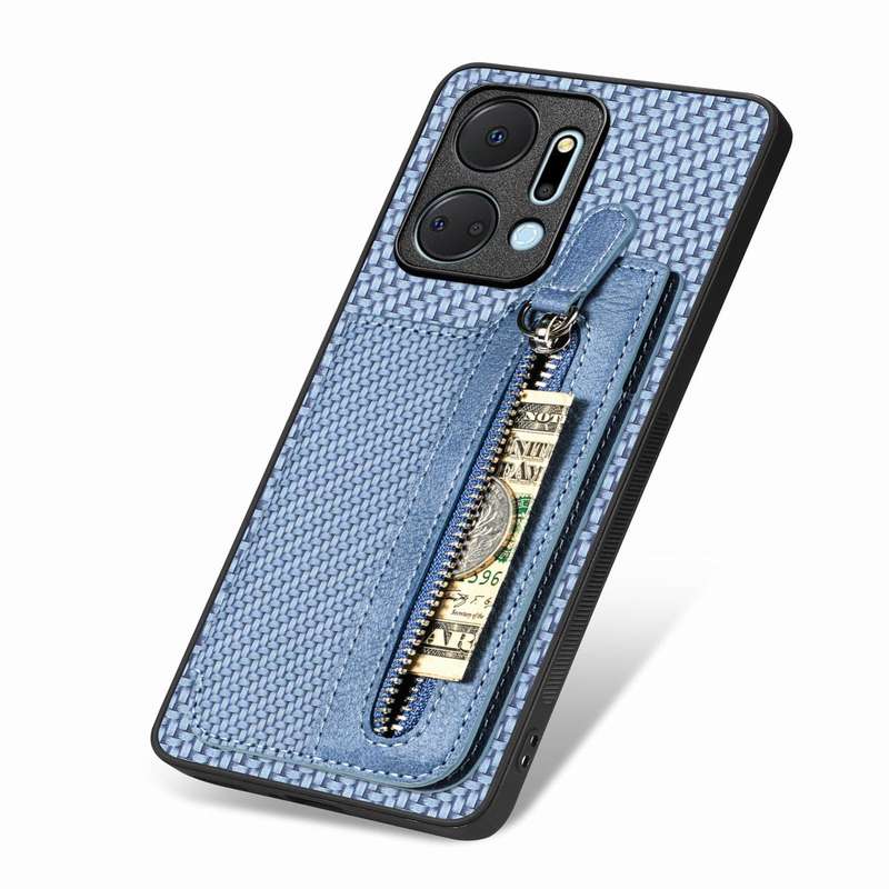 For Honor X7A Carbon Fiber Horizontal Flip Zipper Wallet Phone Case(Blue)