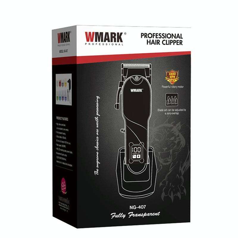WMARK NG-407 Rechargeable Transparent Hair Clipper With Base LED Display, EU Plug