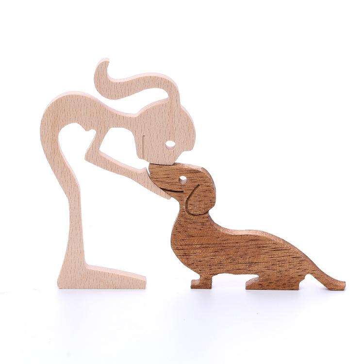 Wooden Human Dog Ornaments Office Home Wood Carving Decoration(B44)