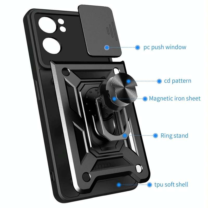 For OPPO Reno7 5G Global / Find X5 Lite Sliding Camera Cover Design TPU+PC Phone Case(Black)