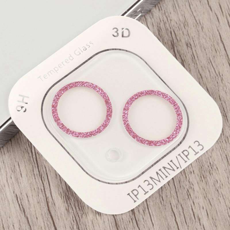 For iPhone 14 Glitter Ring Tempered Glass Camera Lens Film(Pink)