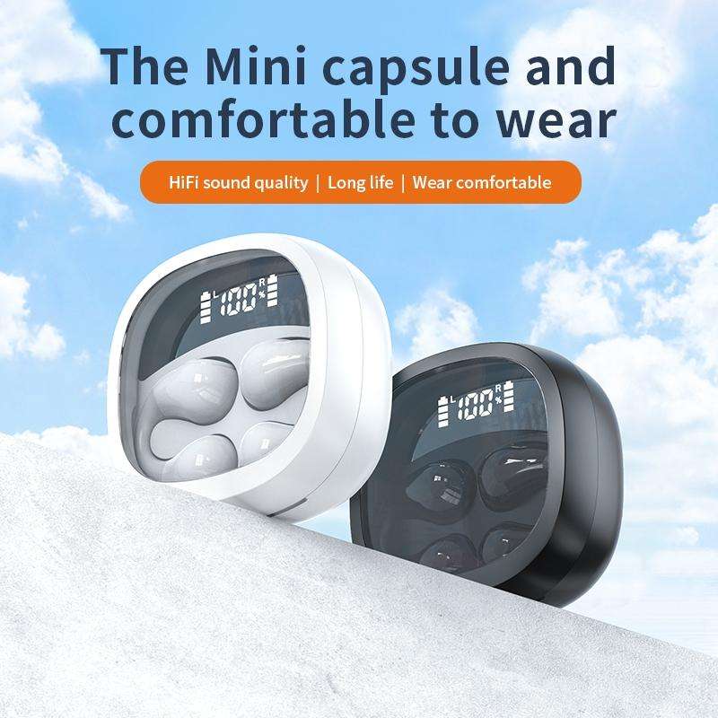 JR01 Transparent Capsule Smart Digital Display Ear-hook Bluetooth Earphones(Black)