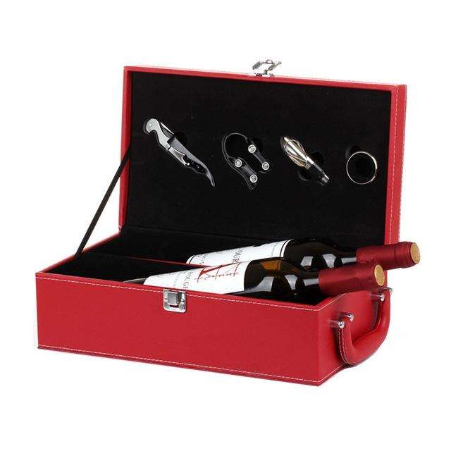 Wine Gift Box Double Stick with Tools Wine Gift Box Leather Box(Red)