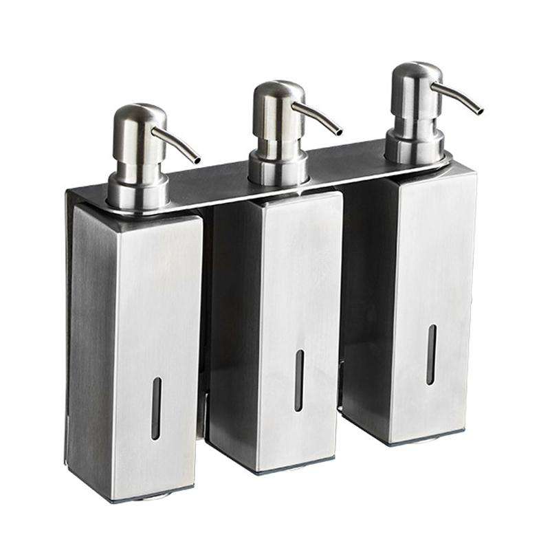 Hotel Stainless Steel Soap Dispenser Home Wall Mounted No Punch Press To Soap Bottle, Style: Squa...
