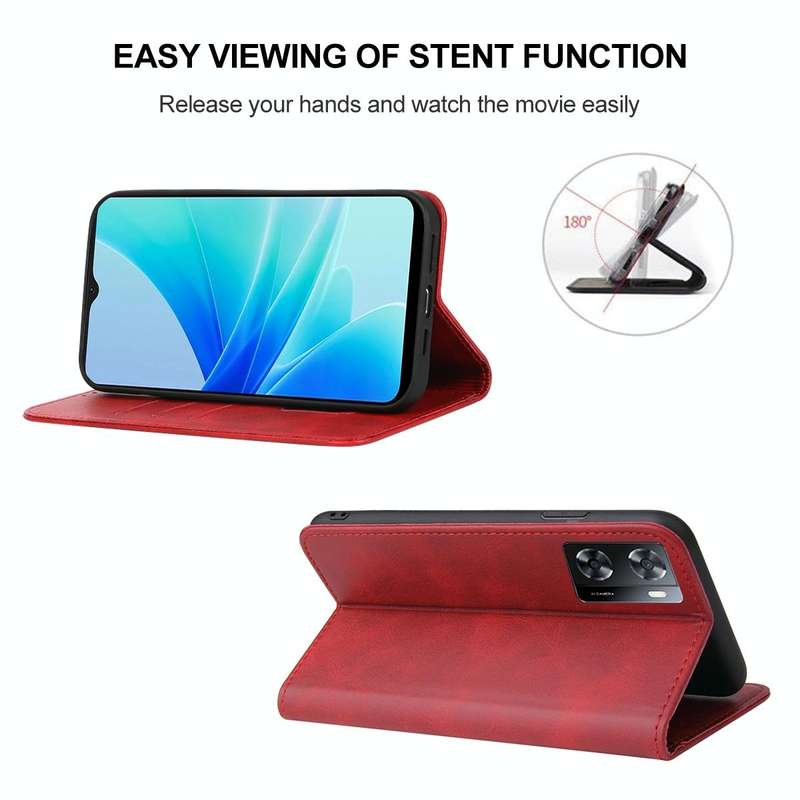 For OPPO A57 4G Magnetic Closure Leather Phone Case(Red)