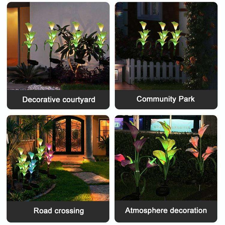 3PCS Simulated Calla Lily Flower 5 Heads Solar Powered Outdoor IP65 Waterproof LED Decorative Law...