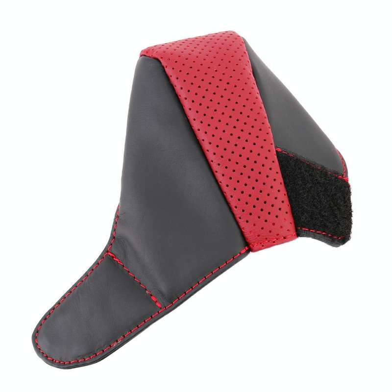 Universal Nonslip Breathable Genuine Leather Car Gear Shift Knob Cover(Black Red)