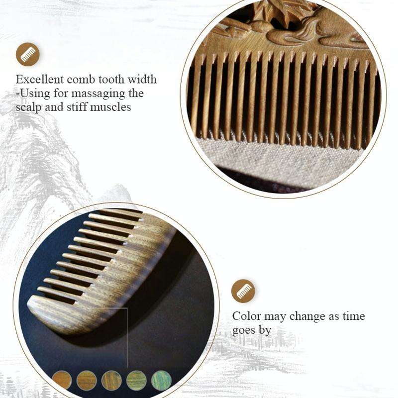 8cm Fox Green Sandalwood Retro Style Carved Portable Wooden Comb