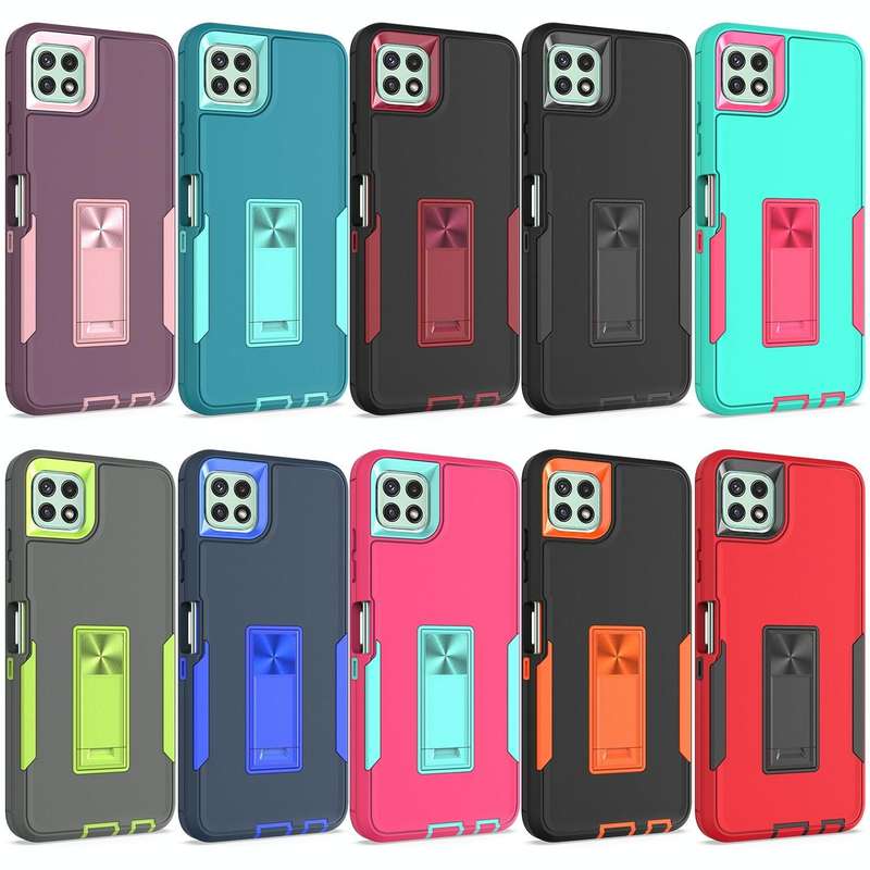 For Samsung Galaxy A22 5G Magnetic Holder Phone Case(Purple Red + Rose Gold)