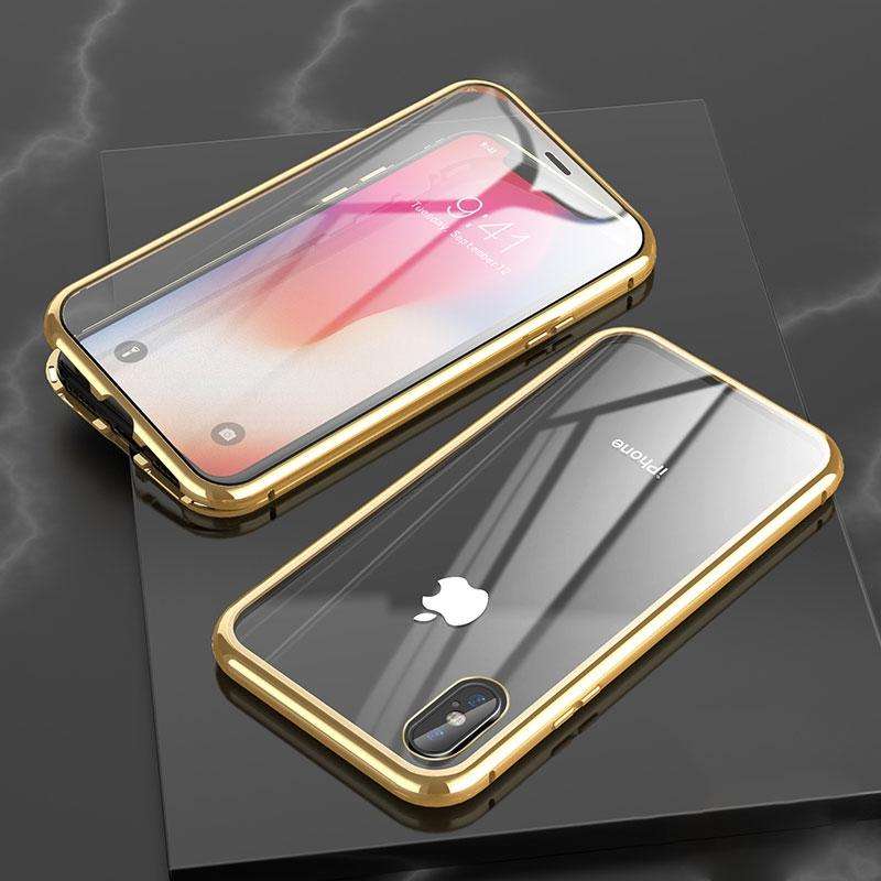 For iPhone XS Max Ultra Slim Double Sides Magnetic Adsorption Angular Frame Tempered Glass Magnet...