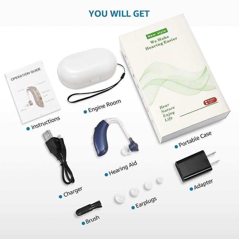 GM-105 Smart Noise Cancelling Ear-hook Rechargeable Elderly Hearing Aids, Spec: EU Plug(Blue)