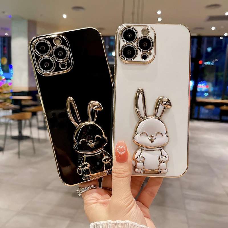For iPhone XS Max Plating Rabbit Holder Phone Case(Black)