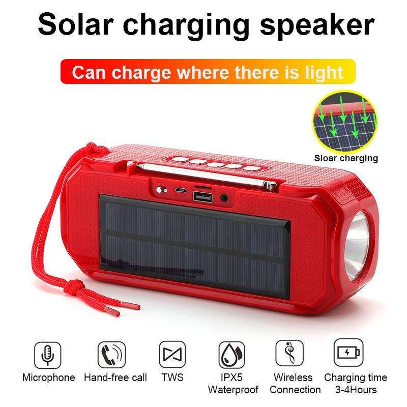 T&G TG280 Solar Power Charging Bluetooth Speakers with Flashlight, Support TF Card / FM / 3.5mm A...