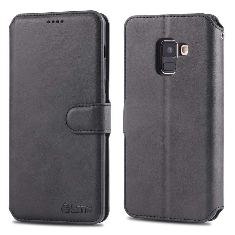 For Galaxy A8 2018 AZNS Calf Texture Magnetic Horizontal Flip PU Leather Case with Holder & Card ...