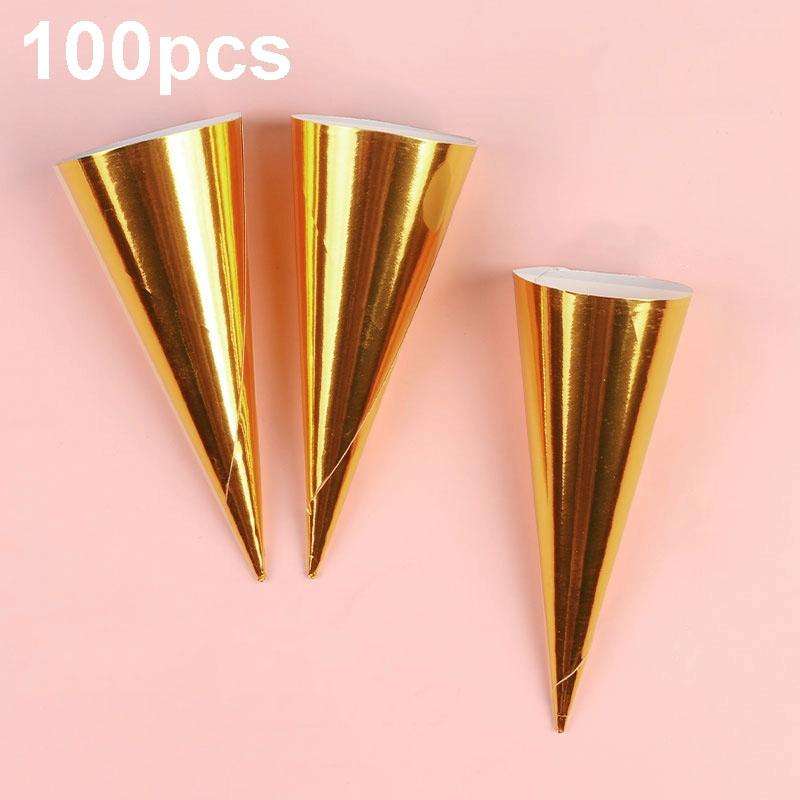 100pcs Disposable Ice Cream Paper Holder Sweet Crispy Tip Bottom Paper(Gold)