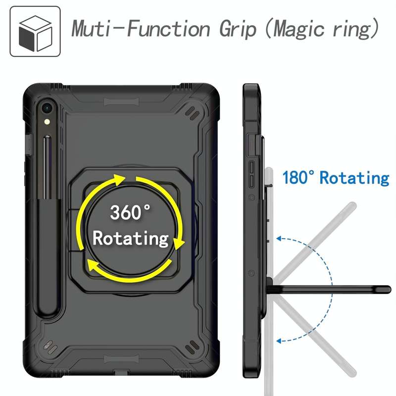 For Samsung Galaxy Tab S9 FE / S9 Handle Robot Silicone Hybrid PC Tablet Case(Black)