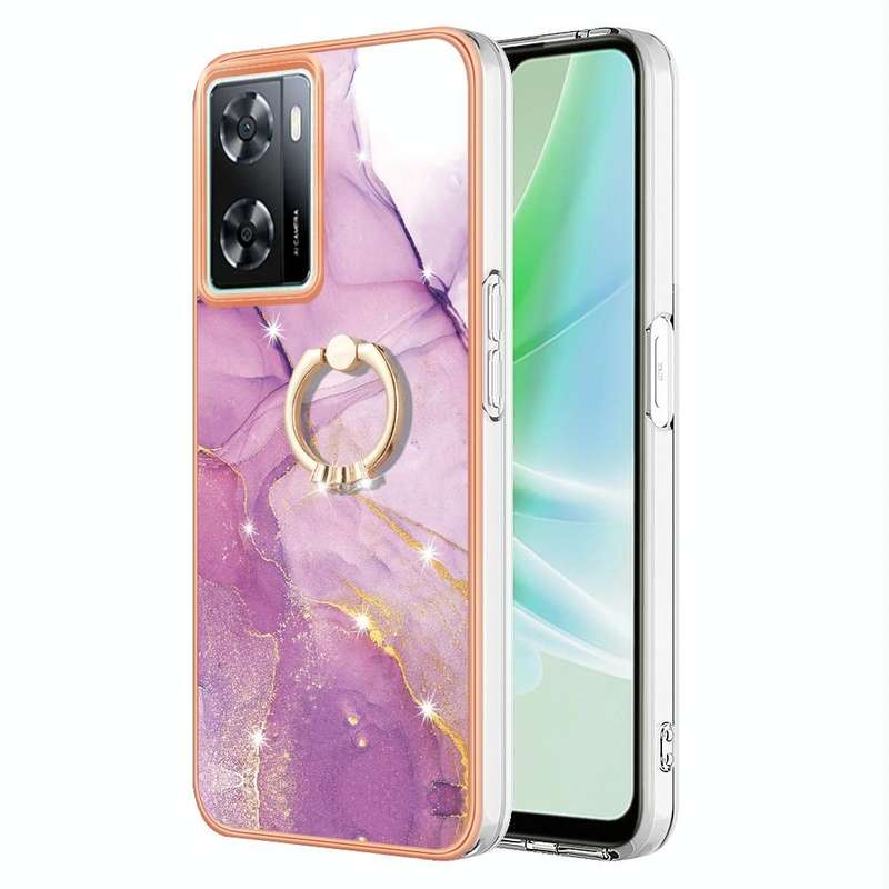 For OPPO A57 4G/A77 5G Taiwan/K10 5G Global Electroplating Marble IMD TPU Phone Case with Ring Ho...