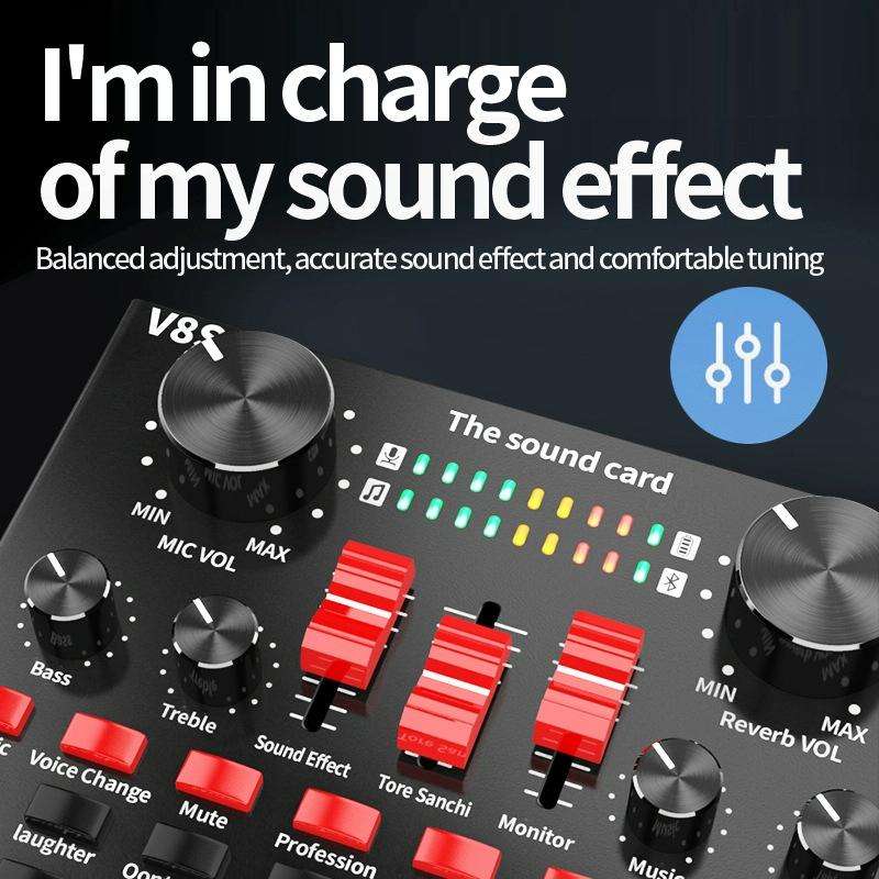 V8S Sound Card Mobile Phone Computer Anchor Live K Song Recording Microphone, Specification: Engl...