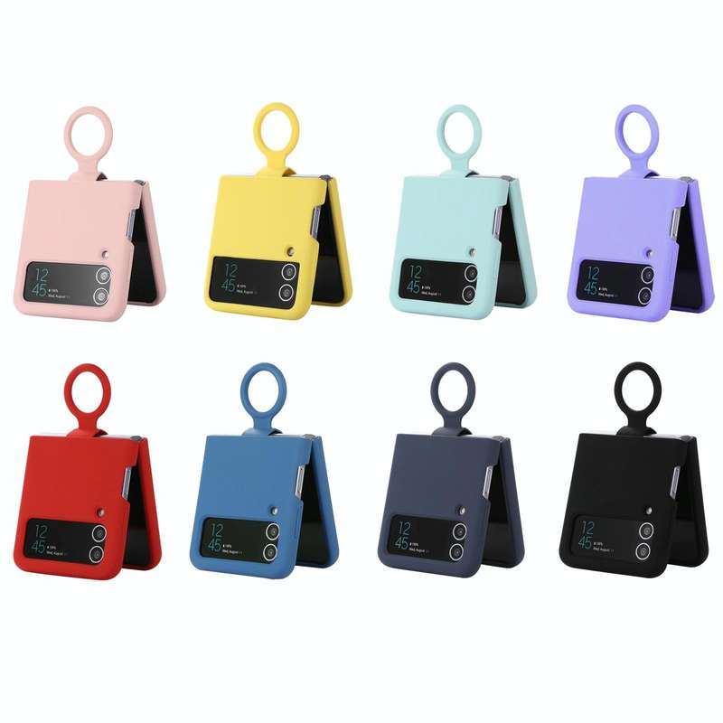 For Samsung Galaxy Flip 4 Silicone Integrated Ring Buckle Phone Case(Dark Blue)