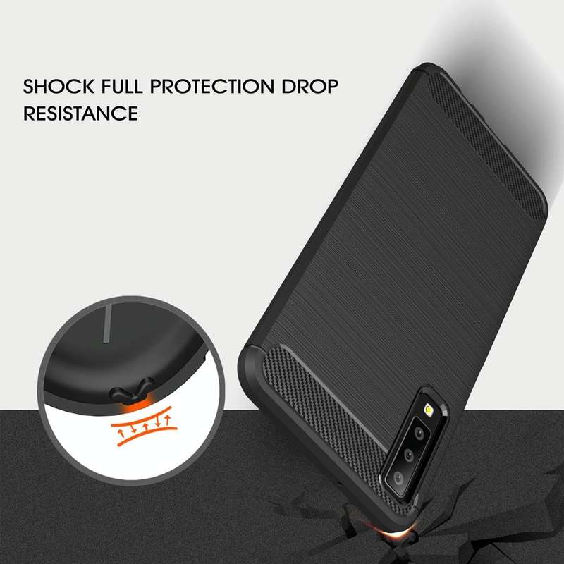 For Galaxy A7 (2018) / A750 Brushed Carbon Fiber Texture TPU Shockproof Anti-slip Soft Protective...