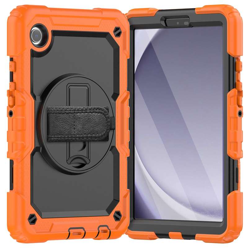 For Samsung Galaxy Tab A9 Silicone + PC Tablet Case with Shoulder Strap(Orange)