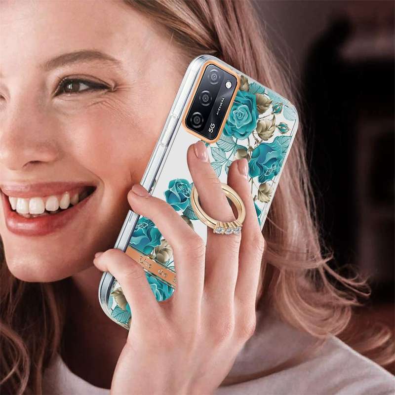 For OPPO A55 5G / A54 4G / A53S 5G / A16 / A54S 4G Ring IMD Flowers TPU Phone Case(Blue Rose)